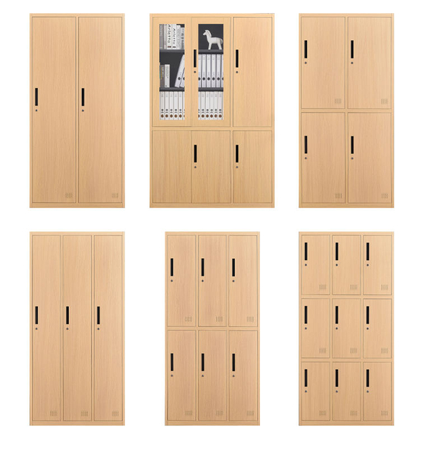 Factory Price Bedroom Wall Wardrobe Design Clothe 6 Door Wood Grain Locker Cabinet cheap metal wardrobe