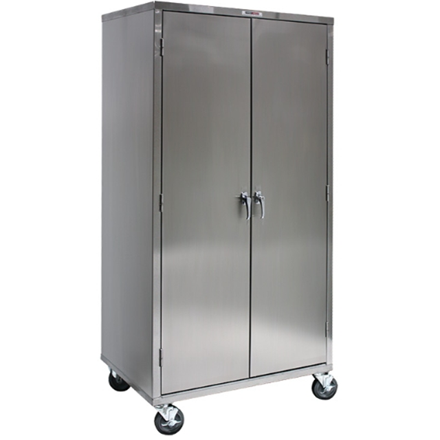 2-door enclosed stainless steel storage cabinet, mobile.