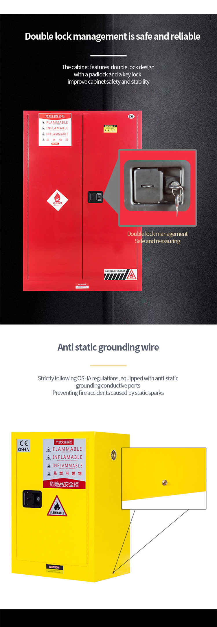 Industrial Explosion Proof Flammable Steel Safety Chemical Storage Cabinet Of Toxic Chemicals With Lock .