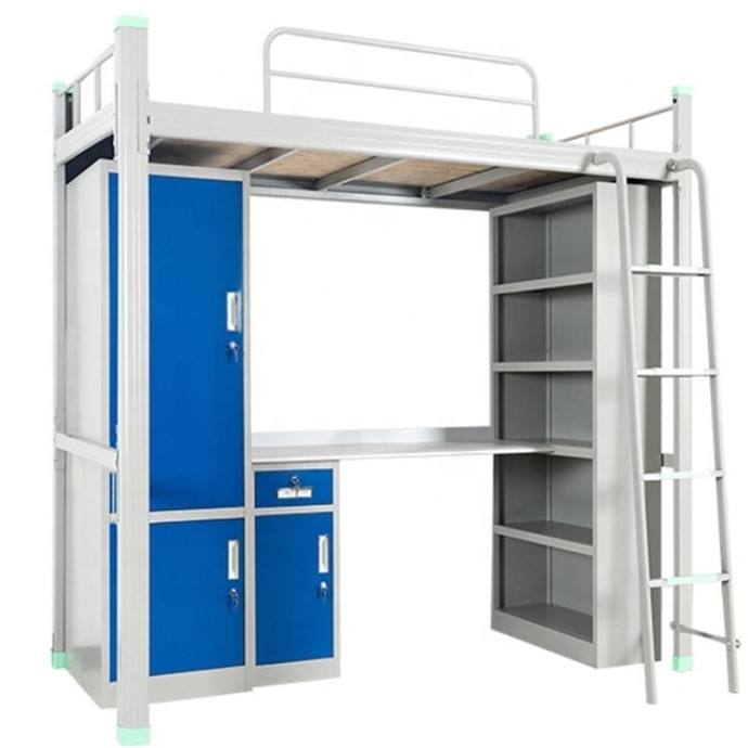 Metal double bunk bed gray color steel s with study table