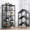 5 tier metal foldable storage rack with wheels, metal shelf organizer display rack for balcony kitchen, slim storage rack