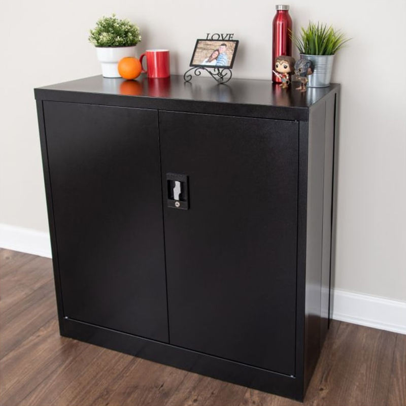 Folding 2 shelf metal storage cabinet with wheels, large space foldable cupboard cabinet for home office small archive cabinet