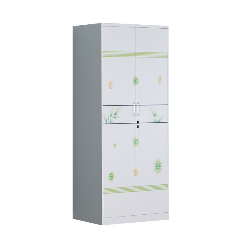 Double-door white printed cabinet bedroom high-value wardrobe