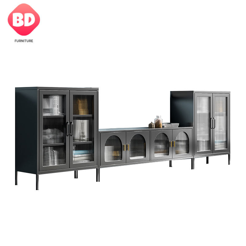 Modern Iron TV cabinet simple living room glass storage cabinet light luxury bedroom Tv stand NON-formaldehyde, metal cabinet
