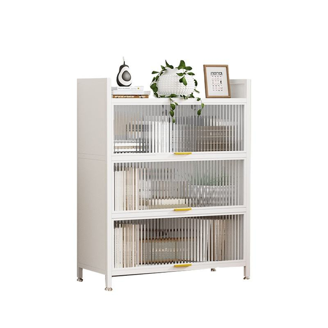 High quality, favorable price three doors and four floors metal bookshelf suitable for office and school living rooms.