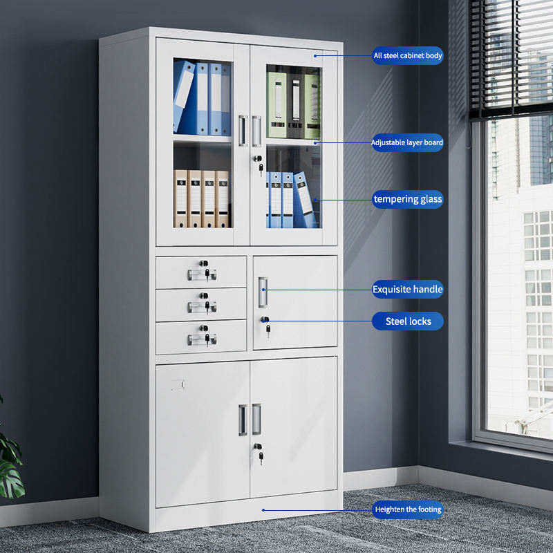 2 door filing cabinet cupboard with glass, commercial metal cabinet for office