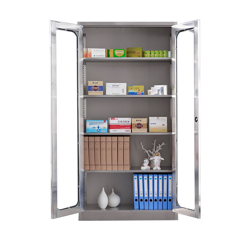 glass doors stainless steel file cabinet for office and workshop