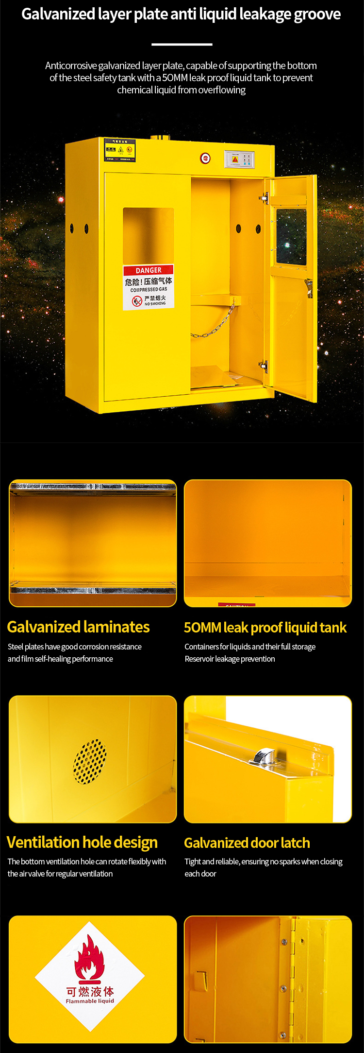 Industrial Explosion Proof Flammable Steel Safety Chemical Storage Cabinet Of Toxic Chemicals With Lock .
