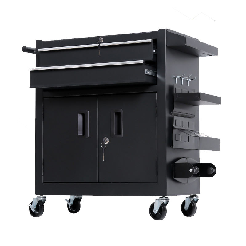 2 Drawers and 2 Doors Mobile Tool Cabinet Tin Tool Car Rolling Metal Trolley Multi-function Cart