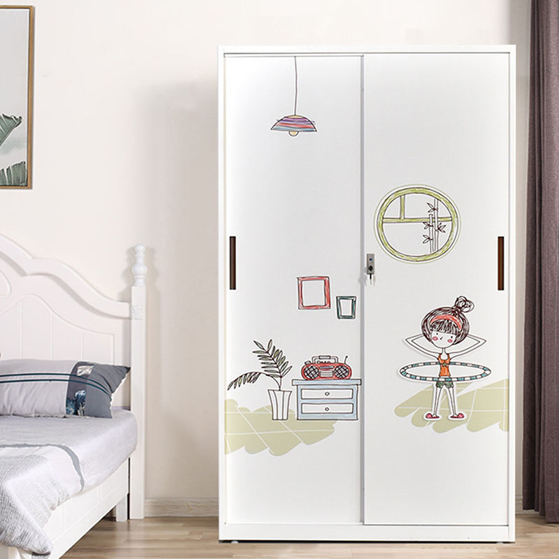 Wholesale Price Sliding Door Detachable Steel Design Printed Pattern Metal Wardrobe clothes cabinet