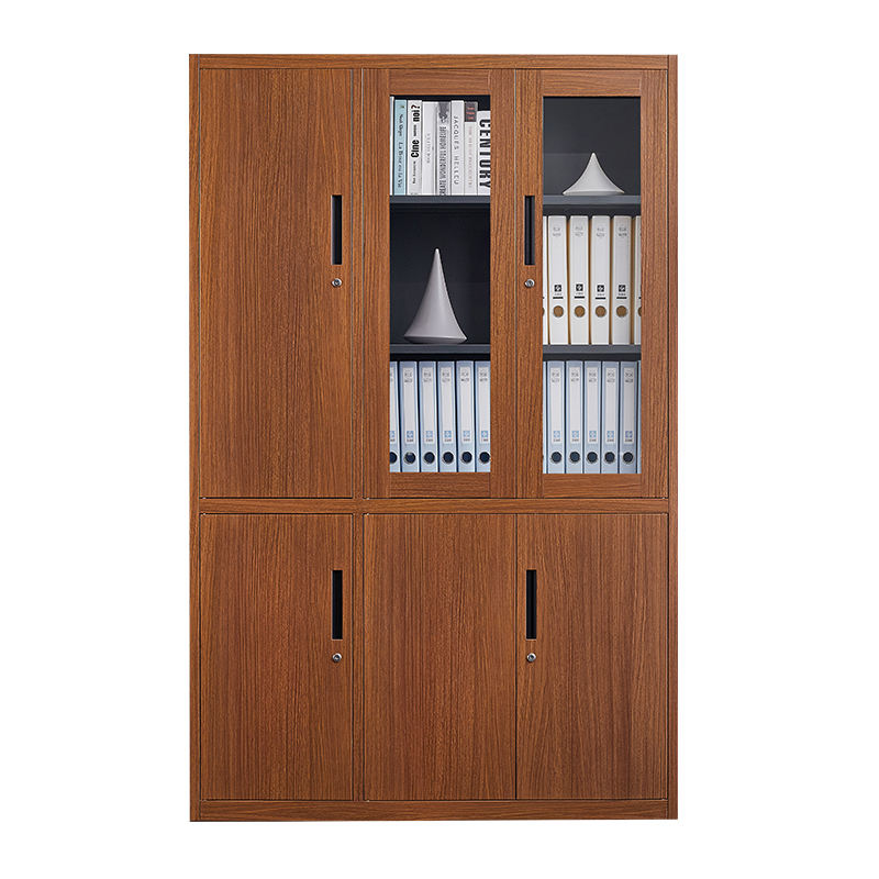 Modern storage custom steel cabinet metal office wood grain transfer printing filing furniture bookcase
