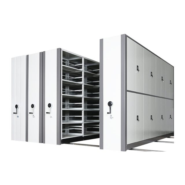 High-density shelving layout in a warehouse
